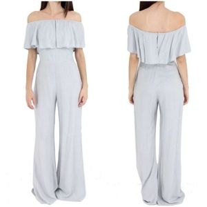 💋 WILDFOX Harlow Chambray Stripes Off The Shoulder Jumpsuit